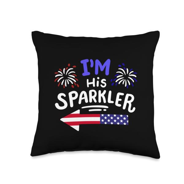 Funny 4th Of July I'm His Sparkler Matching Couple Women Throw Pillow