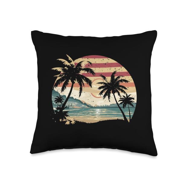 Summer Love Retro Tropical Beach Sunset Men Women Kids Throw Pillow