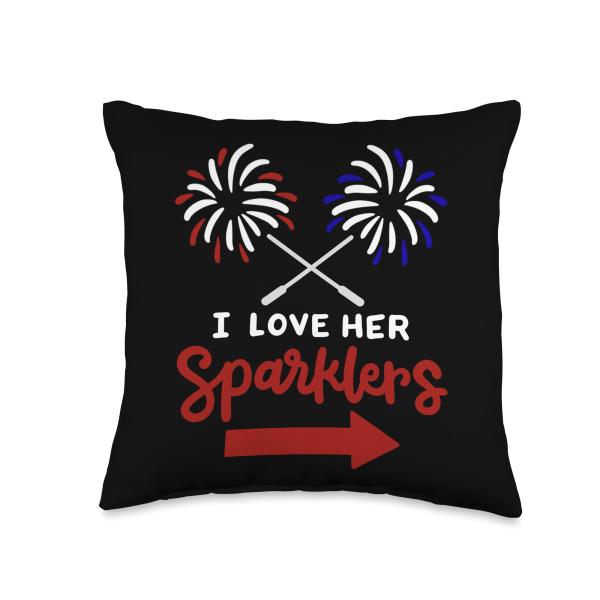 Funny 4th Of July I Love Her Sparklers Matching Couple Him Throw Pillow