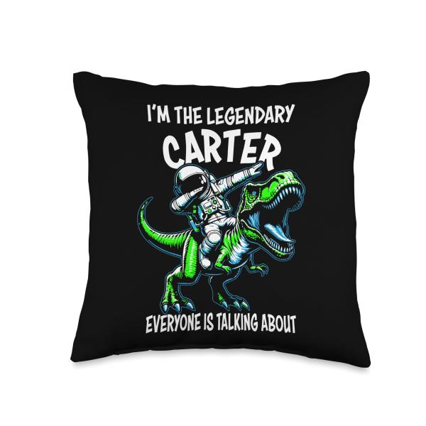 I'm The Legendary Carter Funny Astronaut Dinosaur Cartoon Throw Pillow