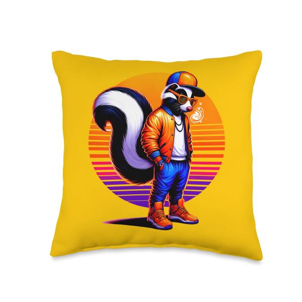 Cool Skunk Modern Urban Style Sunset Retro Art Throw Pillow