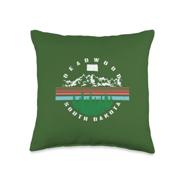 Vintage 70s 80s Style Deadwood South Dakota Travel Hiking Throw Pillow