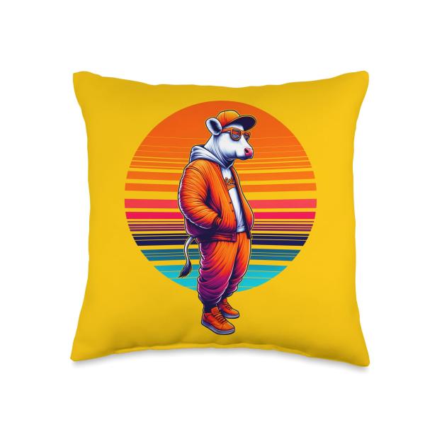 Cool Cow Modern Urban Style Sunset Retro Art Throw Pillow