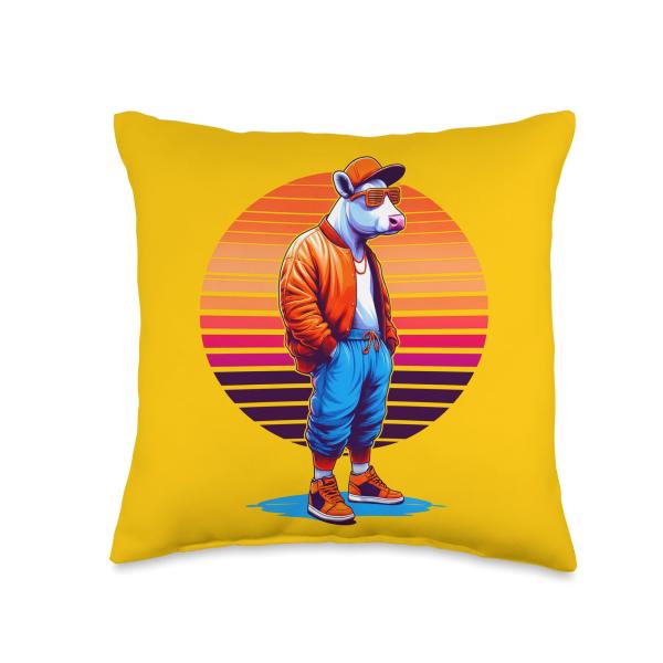 Cool Cow Modern Urban Style Sunset Retro Art Throw Pillow