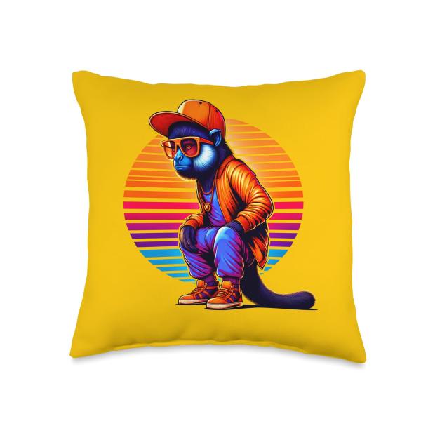 Cool Howler Monkey Modern Urban Style Sunset Retro Art Throw Pillow