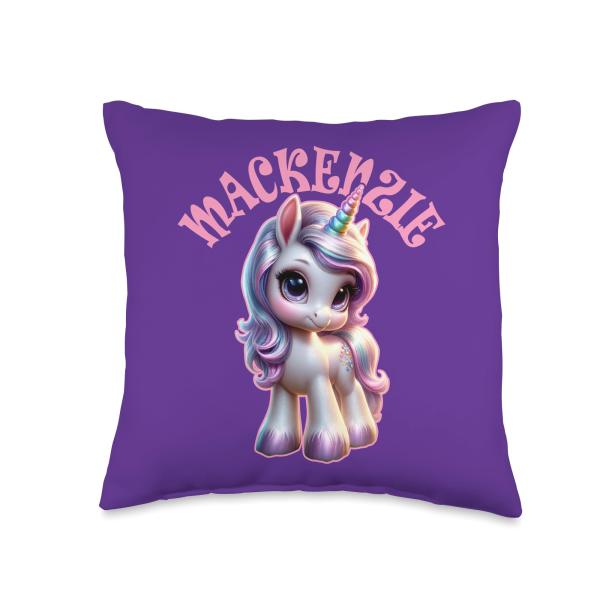 Mackenzie Cute Unicorn Design for Girls Name Mackenzie Throw Pillow