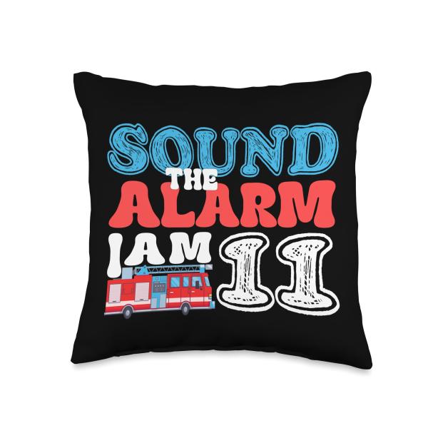 Sound The Alarm I'm 11 Firetruck 11th Birthday Kids Girl Boy Throw Pillow