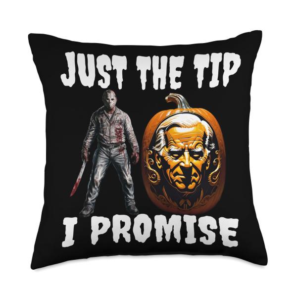 Just The Tip I Promise Pumpkin Carving Biden Funny Halloween Throw Pillow