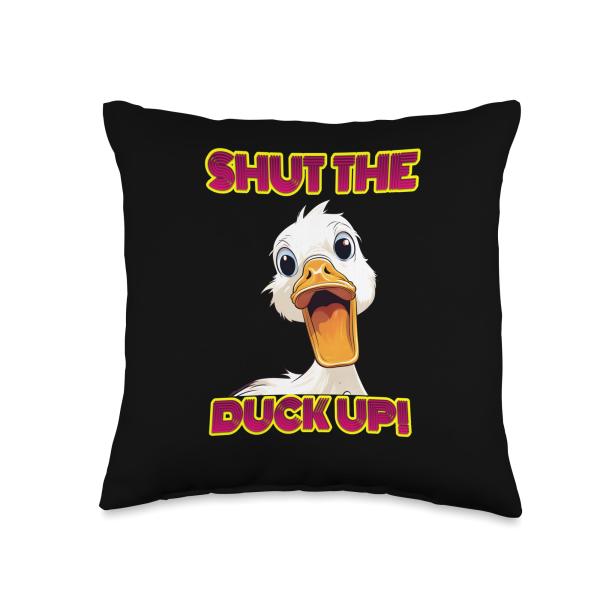 Funny Joke, Shut The Duck Up Humor, Classic Duck Funny Humor Throw Pillow