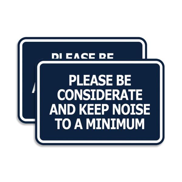 Signs ByLITA Classic Framed, Please Be Considerate and Keep Noise to a Minimum Sign (Navy Blue/White) - Medium 2 Pack