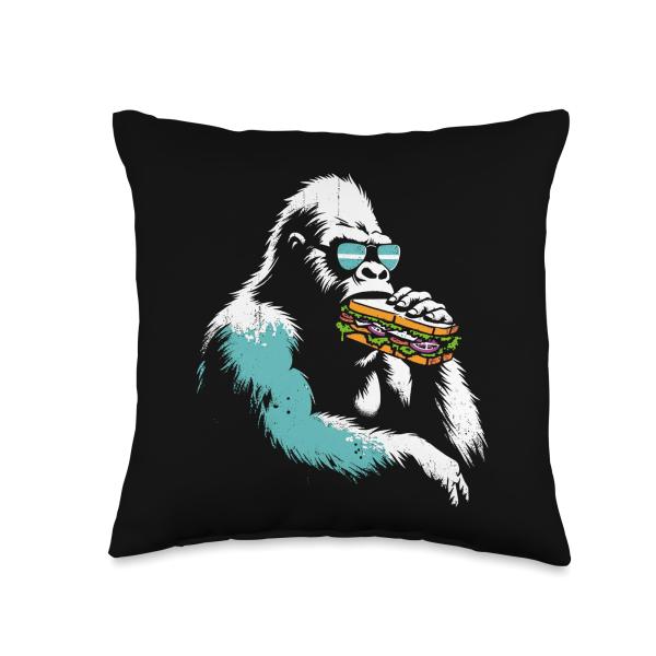 Gorilla Eating Clubhouse Sandwich - Funny Sandwich Lover Throw Pillow