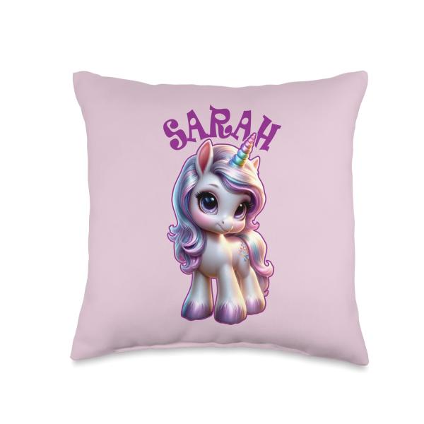 Sarah Cute Unicorn Design for Girls Name Sarah Throw Pillow