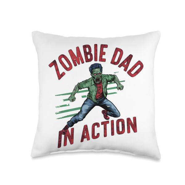 Zombie Dad In Action Halloween Fun Scary Throw Pillow