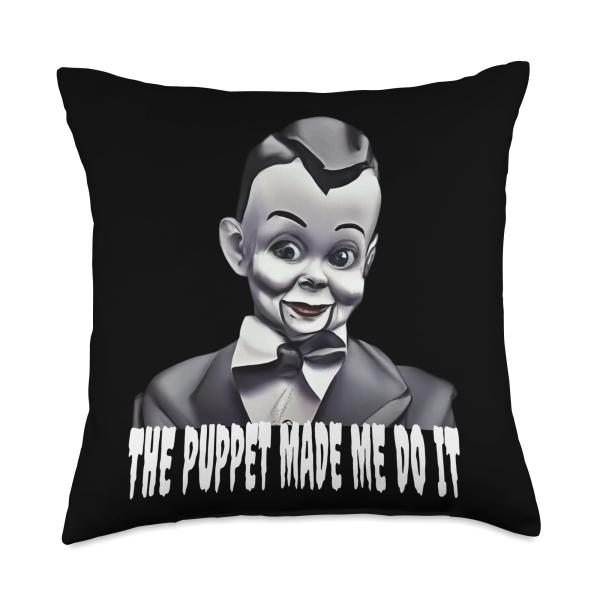 The Puppet Made Me Do It Dummy Ventriloquist Funny Halloween Throw Pillow