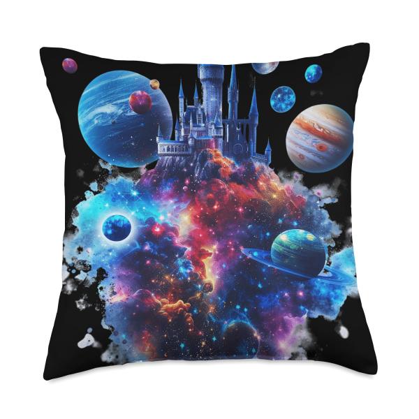 Magical Castle Surrounded by Planets Throw Pillow