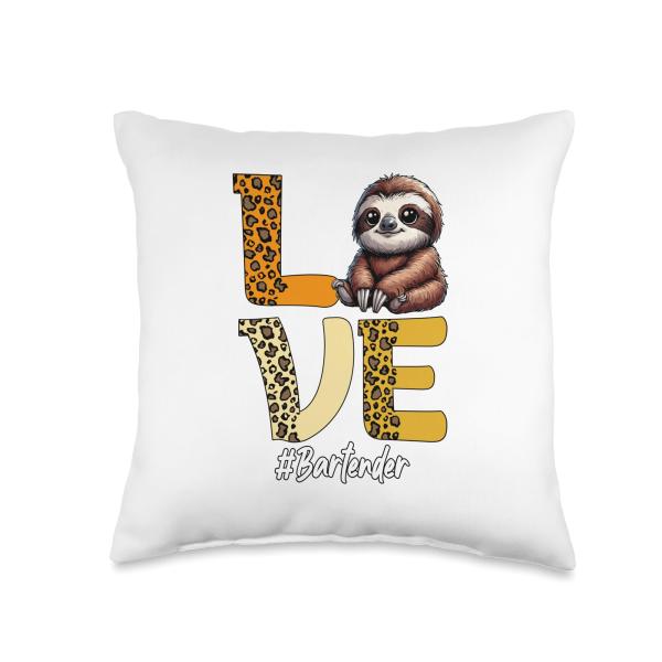 LOVE Bartender Cute Sloth Costume Leopard Proud Job Throw Pillow