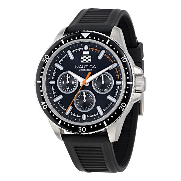Nautica NCT Windrose メンズ腕時計 46mm 多機能 ウィートPUファイバーストラップ ブラックダイヤル 夜光針 90%リサイクルスチール