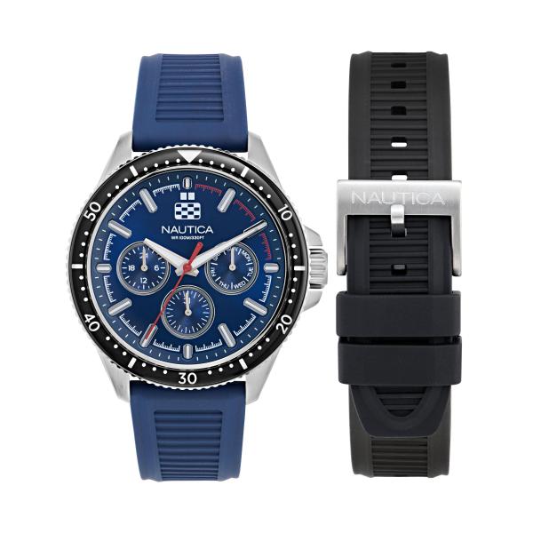 Nautica NCT Windrose メンズ腕時計 46mm 多機能 ブルーダイヤル ウィートPUファイバーストラップ ボックスセット 夜光針