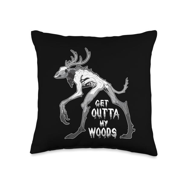 Get Outta My Woods Wendigo Cryptid Forest Monster Cryptid Throw Pillow