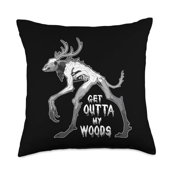 Get Outta My Woods Wendigo Cryptid Forest Monster Cryptid Throw Pillow