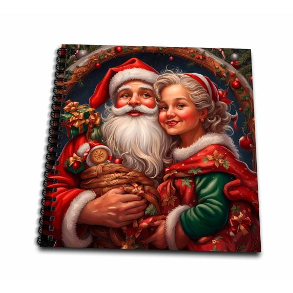 Drawing Book 8 x 8 inch - Nostalgic Mr and Mrs Claus Festive Christmas Couple Acrylic Painting - Mr and Mrs Santa Claus