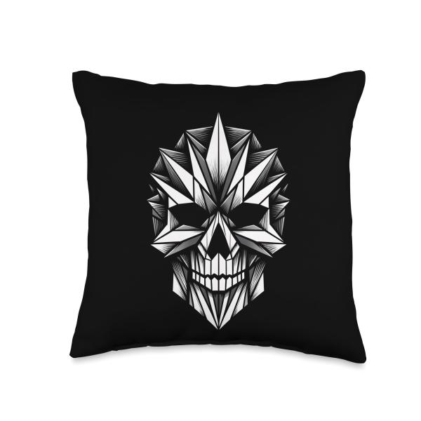 Cool Halloween Skull In Origami Art Style Halloween Throw Pillow