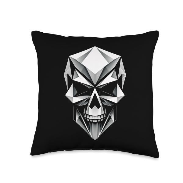 Cool Halloween Skull In Origami Art Style Halloween Throw Pillow