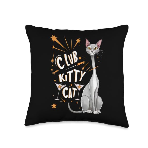 Mid-Century Modern Club Kitty Cat Fun Graphic Throw Pillow