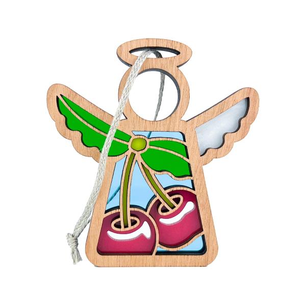 Cherry Angel Ornament - Handcrafted Fruit Kitchen Decor - Memorial Gift Accent - Hanging Home Keepsake - 3.5" H Figurine