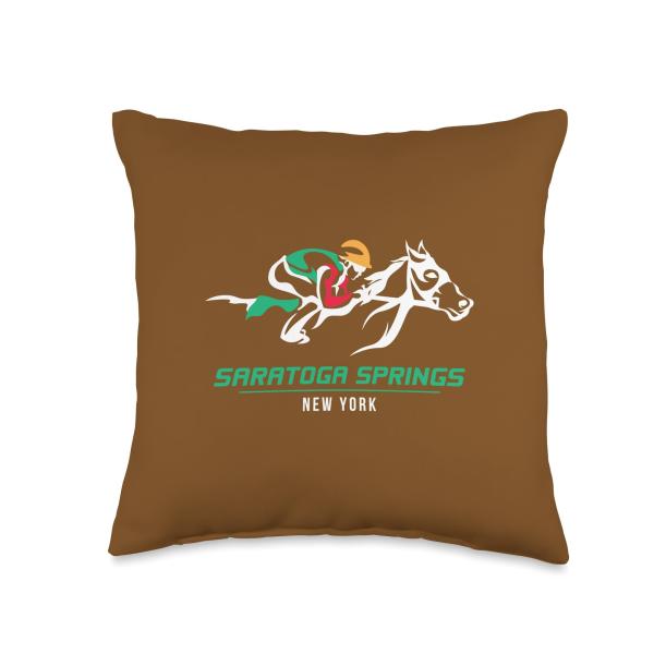 Horse Racing Satatoga Springs Upstate New York Throw Pillow