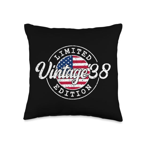 Vintage 1938 87th Birthday USA Flag US 87 Year Old American Throw Pillow