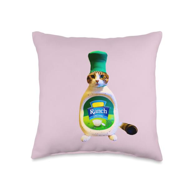 Ranch Dressing Cat Gift Funny Ranch Dressing Sauce Humor Throw Pillow