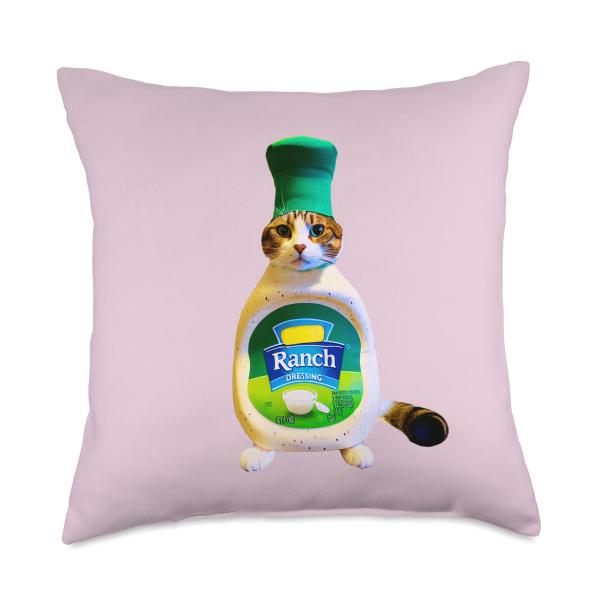 Ranch Dressing Cat Gift Funny Ranch Dressing Sauce Humor Throw Pillow