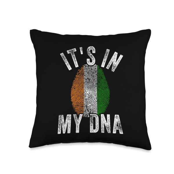 Funny it's in my DNA Cote d Ivoire flag Fingerprint Throw Pillow