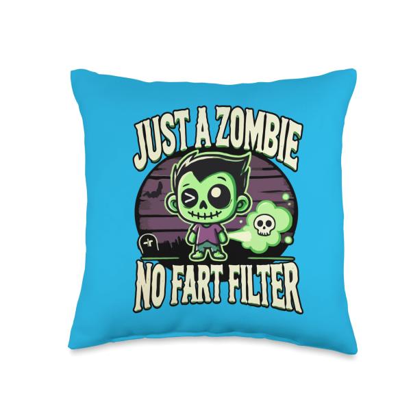 Zombie fart joke halloween no fart filter Throw Pillow