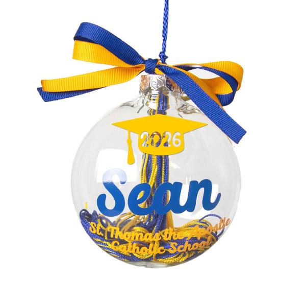 Graduation Tassel Holder Ornament - Personalized Class of 2026 or 2027 Keepsake Gift for High School or College Grad - Glitter Christmas Ornament