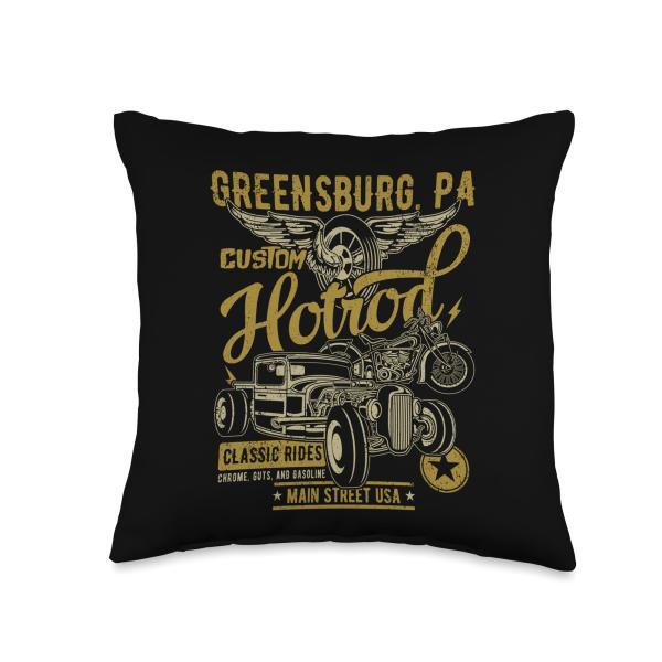Greensburg PA USA Vintage Hotrod Distressed Style Design Throw Pillow