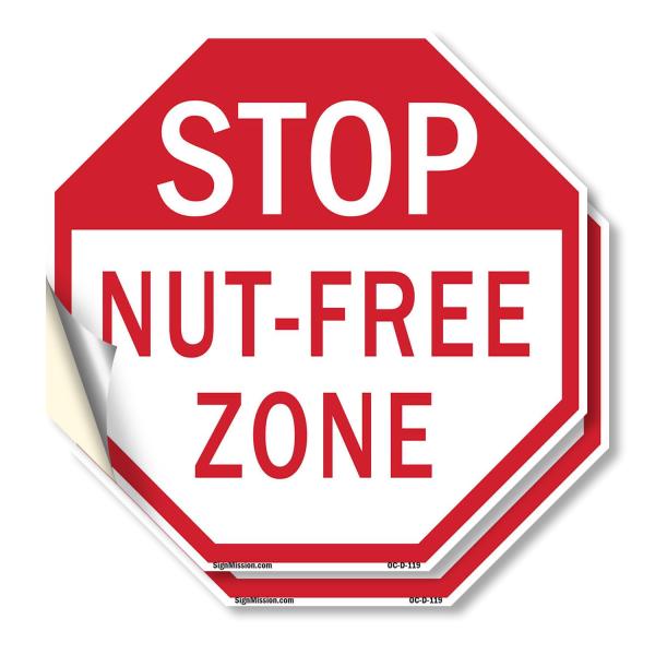 Stop Nut-free Zone (2 Pack) 6 inch X 6 inch Octagon Vinyl Label Decal Sticker Weather Resistant, UV Protected for Workplace, Private Property, and Con