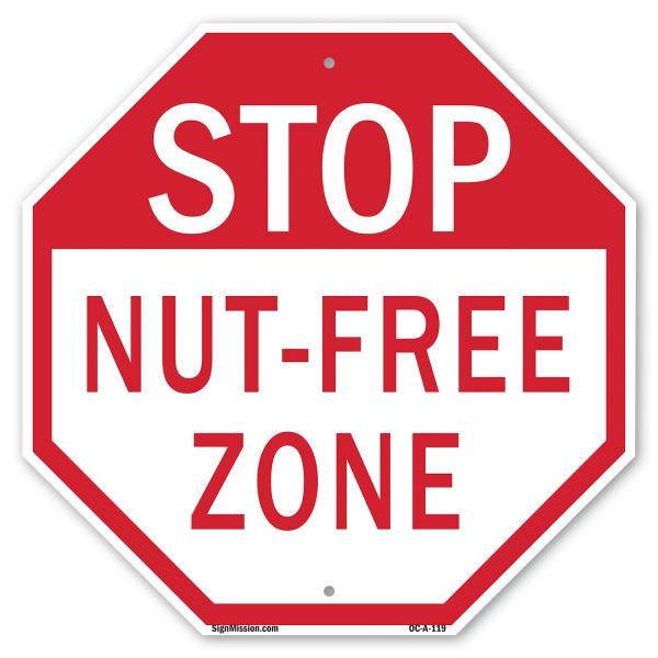 Stop Nut-free Zone 6 inch X 6 inch Octagon Plastic Sign Weather Resistant, UV Protected for Workplace, Private Property, and Construction Site, Made i