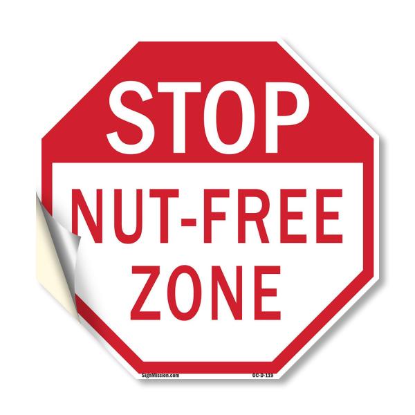 Stop Nut-free Zone 18 inch X 18 inch Octagon Vinyl Label Decal Sticker Weather Resistant, UV Protected for Workplace, Private Property, and Constructi