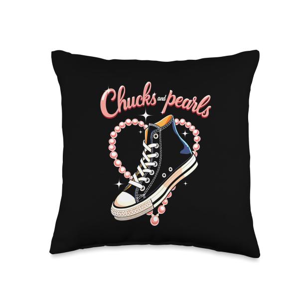 Kamala Harris Chucks and Pearls 2024 Political Election Throw Pillow