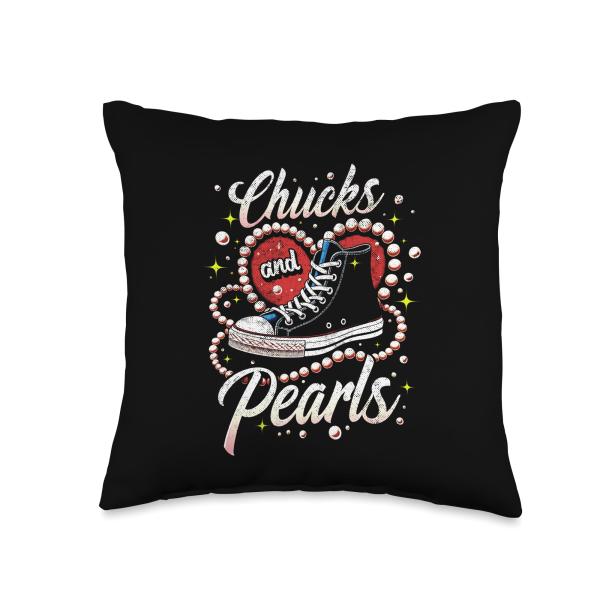 Kamala Harris Chucks and Pearls 2024 Political Election Throw Pillow