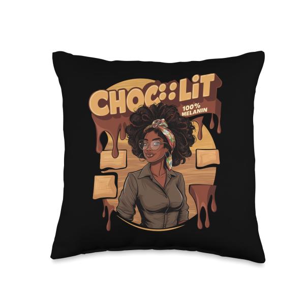 Choc Lit Melanin 100% African American Black History Month Throw Pillow