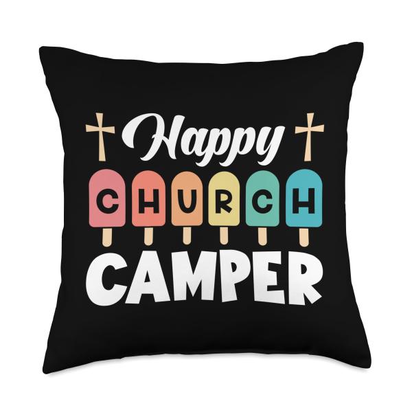 Happy Summer Church Camping Crew Last Day Of School Throw Pillow