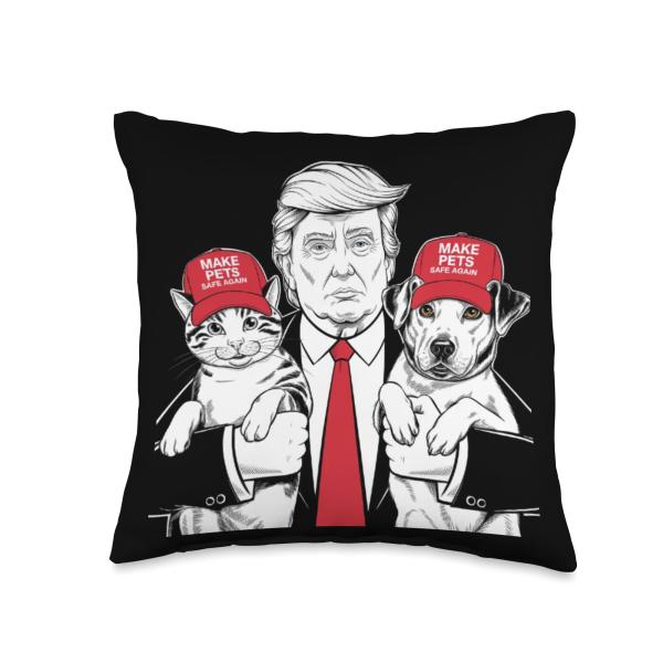 Trump with a Heart for Pets: Promoting Pet Safety Throw Pillow