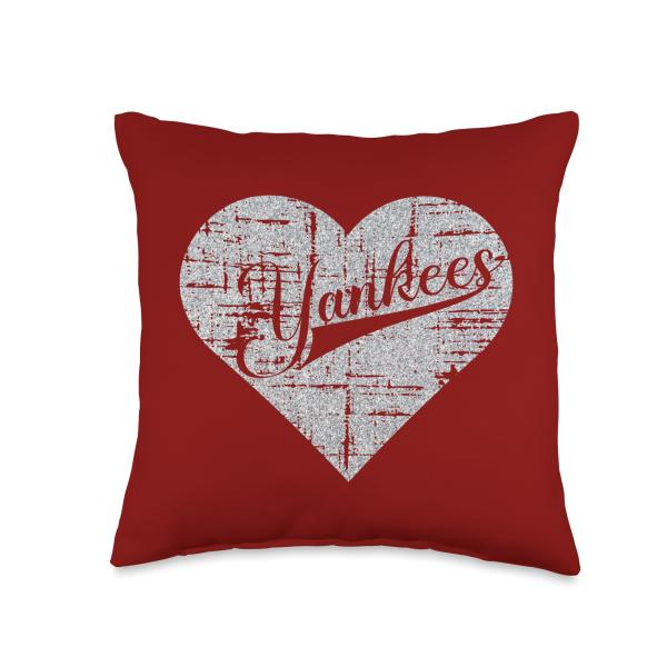 Vintage Heart Yankees I Love Yankees First Name Personalized Throw Pillow