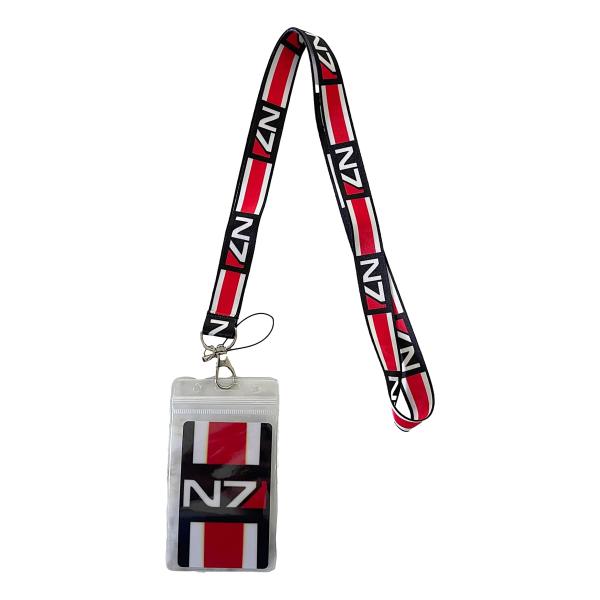 Mass Effect N7 ブラック＆レッドデザインネックストラップ IDホルダー付き キーチェーン ポリエステル製 約46cm