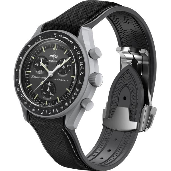 Swatch Omega MoonSwatch 20mm Folding Buckle Band, Curved No Gap Replacement Strap for Men ＆ Women (Black ＆ Gray)