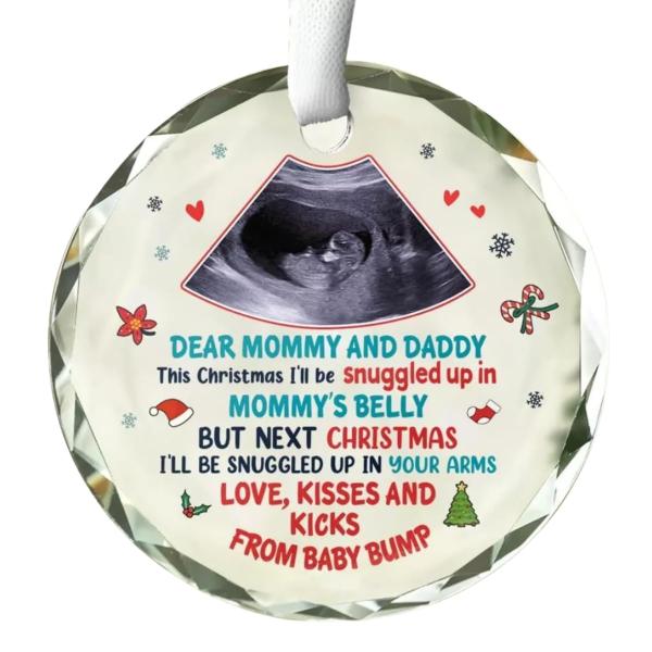 This Christmas I'll Be Snuggled in Mommy's Belly Glass Ornament, Personalized Photo Baby Heartbeat Gifts, Baby First Christmas Ornaments, Gift for New