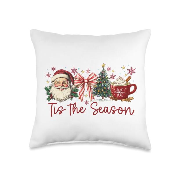 Tis The Season Girly Coquette Christmas Retro Holidays Throw Pillow